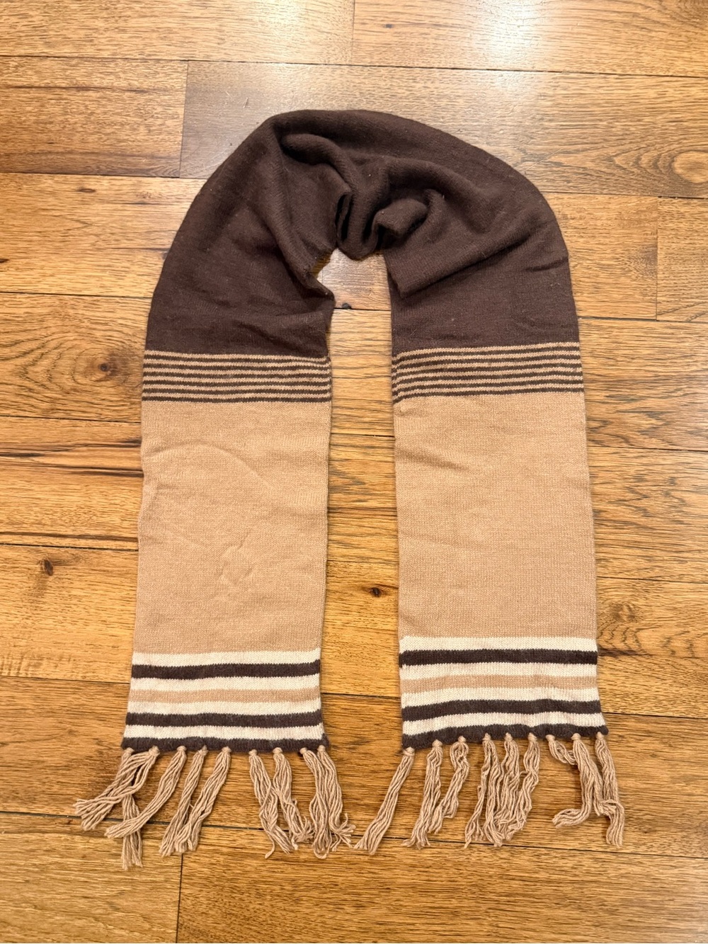 Merona Rabbit Hair Brown and Tan Striped Fringe Scarf